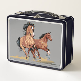 2 Mooie paarden met metalen doos