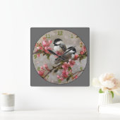 2 mooie zong vogels vierkante klok (Huis)