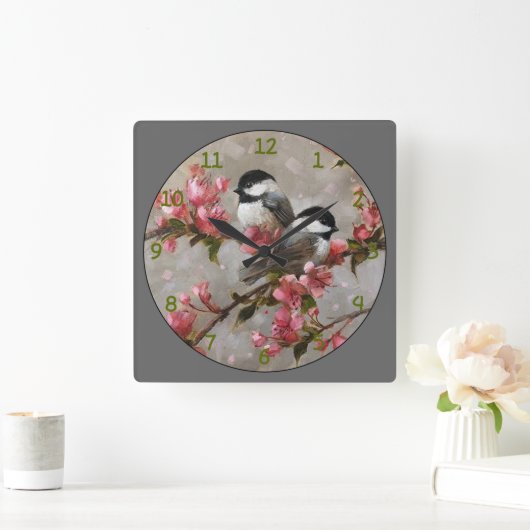 2 mooie zong vogels vierkante klok (Huis)