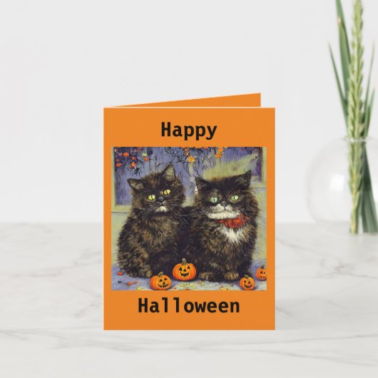 2 Moppige Kittens Halloween Kaart (Voorkant)