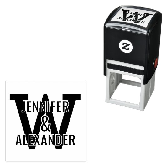 2 Namen Over Eenvoudig Vetgedrukte Single Initiaal Zelfinktende Stempel (In situ)