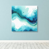 2. Ocean drift blauw waterverf splash art Canvas Afdruk (Insitu (Houten vloer))