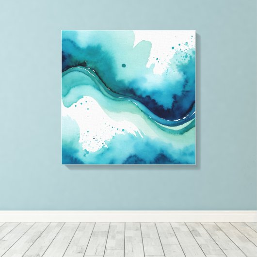 2. Ocean drift blauw waterverf splash art Canvas Afdruk (Insitu (Houten vloer))
