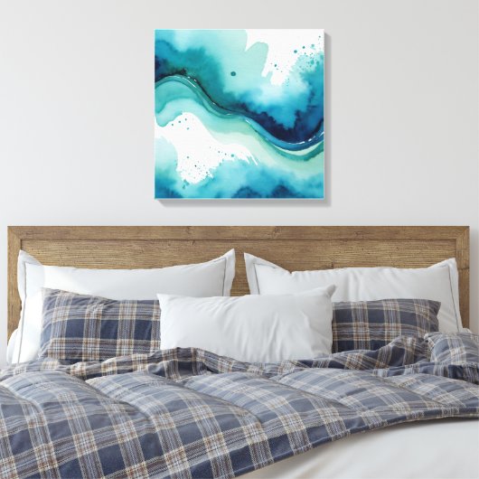 2. Ocean drift blauw waterverf splash art Canvas Afdruk (Insitu (Slaapkamer))