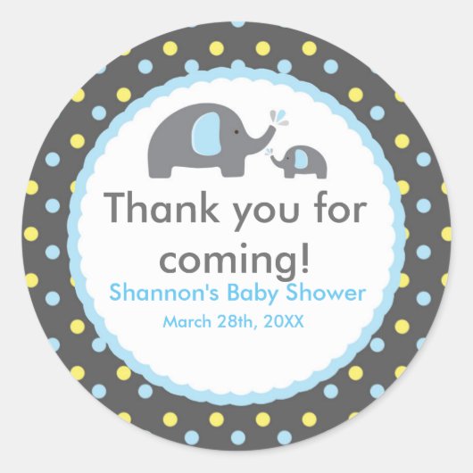 2 OLIFANTEN Blauwe Stip Baby Shower Sticker (Voorkant)