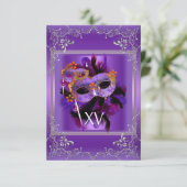 2 Ontvangst Quinceanera Masquerade Mask Paars Kaart (Staand voorkant)