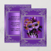 2 Ontvangst Quinceanera Masquerade Mask Paars Kaart (Voorkant / Achterkant)