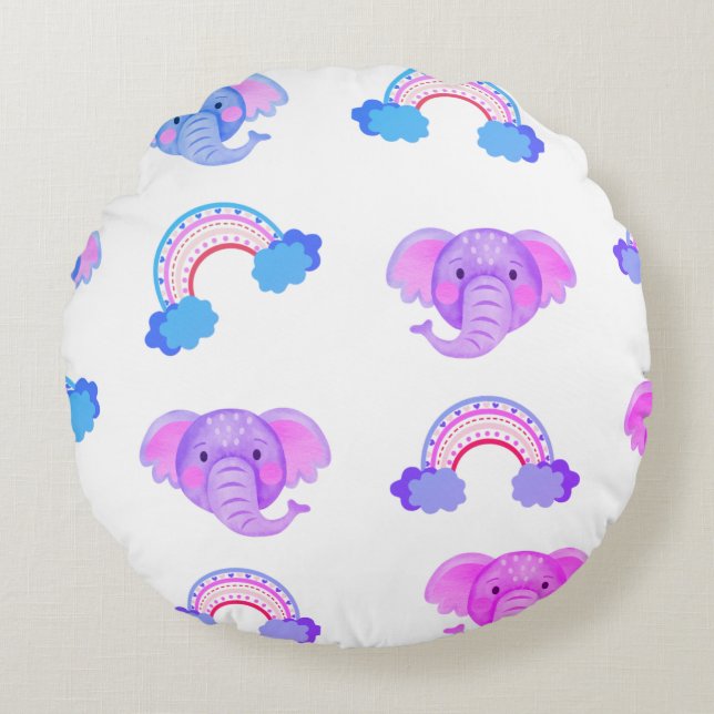2 Op 1 Rainbogen en olifantenhoofden Sierkussen Rond Kussen (Voorkant)
