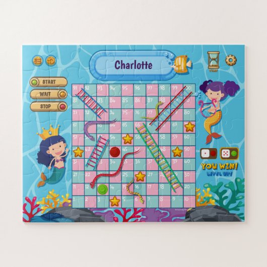 2 op 1, zeemeerminnsladders onder het zee spel, legpuzzel (Horizontaal)