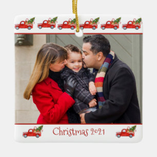 2-opgeruimde douane Kerstmis van de Vrachtwagen Keramisch Ornament