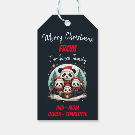 2 Ouders 2 Kinder - Kerstmis Familie Cadeaulabel (Voorkant)