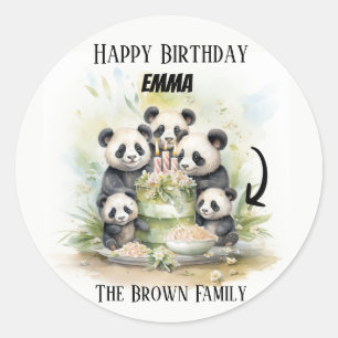 2 Ouders 3 Kinder - Waterverf Verjaardag Ronde Sticker
