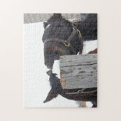 2 Paarden die op een hek kauwen Legpuzzel (Verticaal)