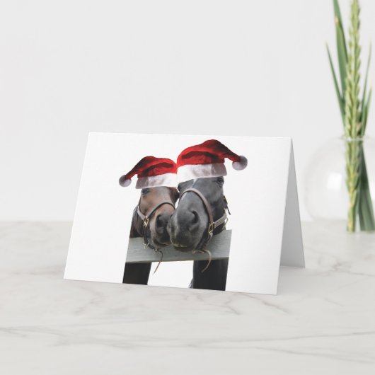 2 paarden met kerstmannenhoeden kaart (Voorkant)