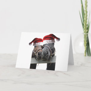 2 paarden met Santa Claus-Petten Kaart