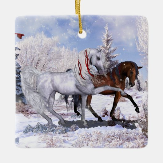 2 Paardenscènes Holiday-Ornament Keramisch Ornament (Voorkant)
