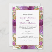 2 Paarse Amethist Bloemen Gouden Glitter Invitatio Kaart (Voorkant)