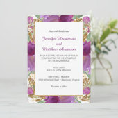 2 Paarse Amethist Bloemen Gouden Glitter Invitatio Kaart (Staand voorkant)