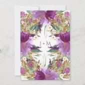 2 Paarse Amethist Bloemen Gouden Glitter Invitatio Kaart (Achterkant)