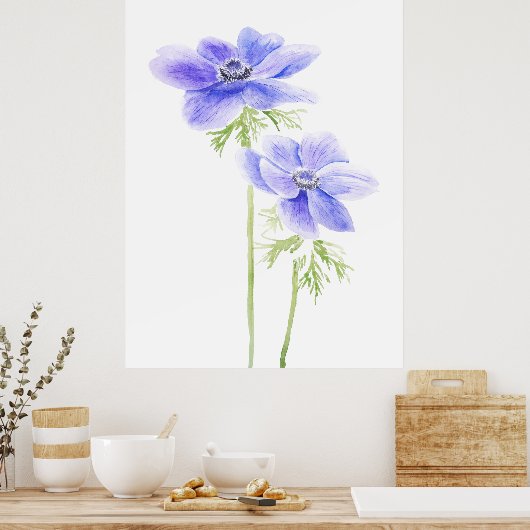2 paarse anemoon in bloei poster (Keuken)