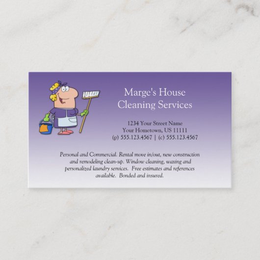 #2 Paarse Cartoon Maid House Cleaning Customer Loy Klantenkaartje (Voorkant)