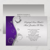 #2 Paarse Zilveren Bloemen Swirls Bruiloft Kaart (Voorkant / Achterkant)