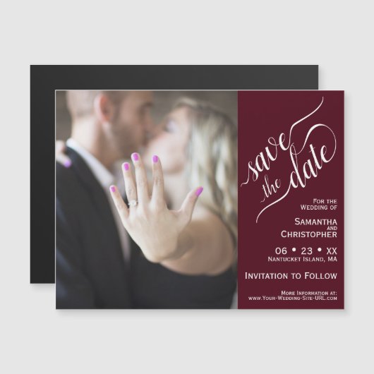 2 Pane Foto Bruiloft Bewaar de datum Bourgogne Mag (Voorkant / Achterkant)