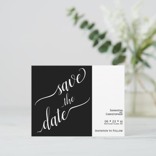 2 Pane Minimale Zwart & Wit Bruiloft Save the Date Briefkaart (Staand voorkant)
