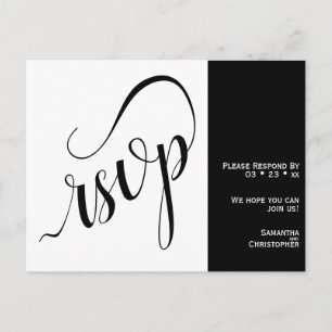 2 Pane Minimalistische Zwart & Wit Bruiloft RSVP Briefkaart