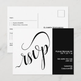 2 Pane Minimalistische Zwarte & Witte Trouw-RSVP Briefkaart