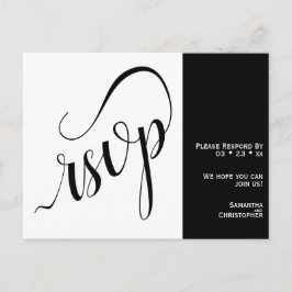 2 Pane Minimalistische Zwarte & Witte Trouw-RSVP Briefkaart