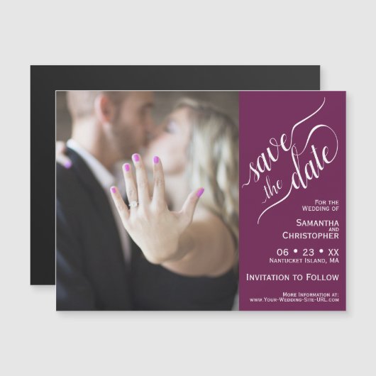 2 Pane Photo Weddenschap Save the Date Cassis Magn (Voorkant / Achterkant)