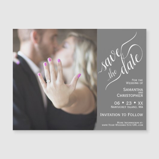 2 Pane Photo Weddenschap Save the Date Grey Magnet (Voorkant)