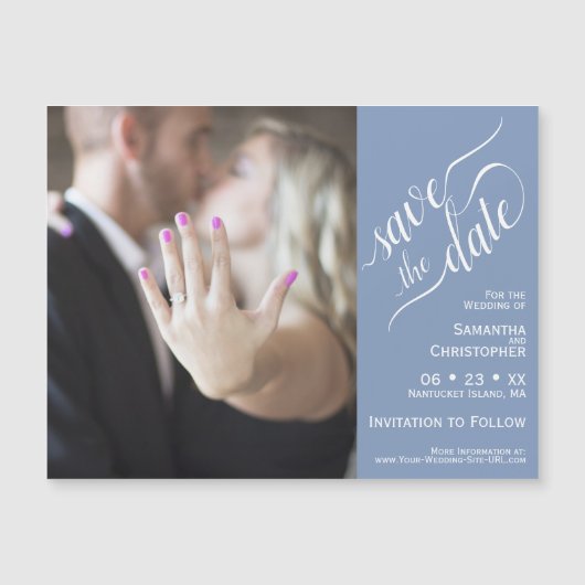 2 Pane Photo Wedding Save the Date Blue Magnet (Voorkant)