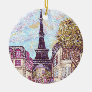 2 Parijs geïnspireerde stadsgezichten met Eiffelto Keramisch Ornament