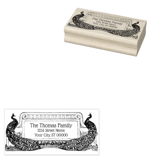 2 pauwen Art Nouveau naam retouradres  Rubberstempel (Gestempeld)