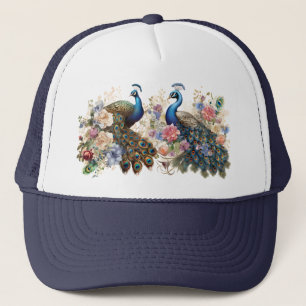 2 pauwen en bloemen trucker pet