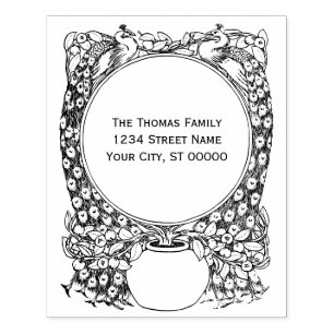 2 Pauwen rond een potplant Naam Adres Rubberstempel