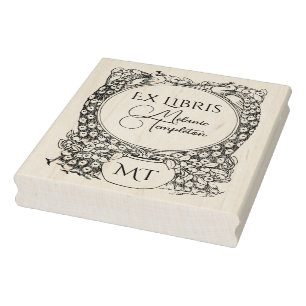 2 Pauwen rondom Potted Plant Ex Libris Naam Rubberstempel
