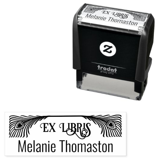 2 Pauwenveren Art Nouveau Ex Libris Bibliotheek Zelfinktende Stempel (In situ)