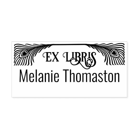 2 Peacock Feathers Art Nouveau Ex Libris Bibliothe Rubberstempel (Afrduk)