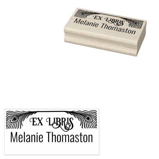 2 Peacock Feathers Art Nouveau Ex Libris Bibliothe Rubberstempel (Gestempeld)