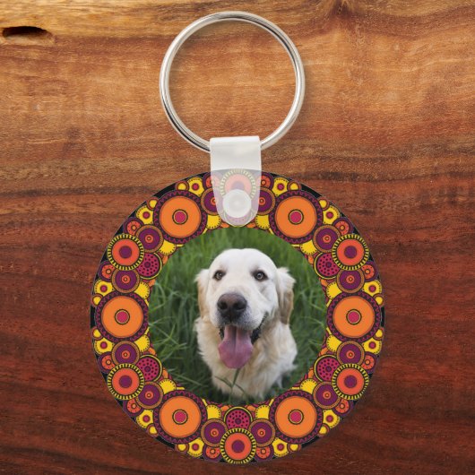 2 Pet-foto's op kleurrijke patroonSleutelhanger Sleutelhanger (Achterkant)