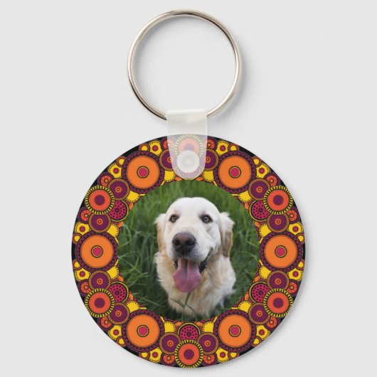 2 Pet-foto's op kleurrijke patroonSleutelhanger Sleutelhanger (Achterkant)