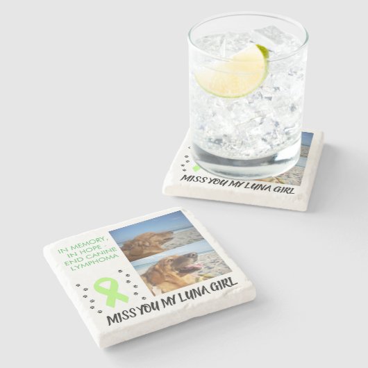 2 Pet Photo Tribute with Awareness Ribbon Stenen Onderzetter (Zijkant)