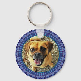 2 Pet Photos Blue Pattern Sleutelhanger