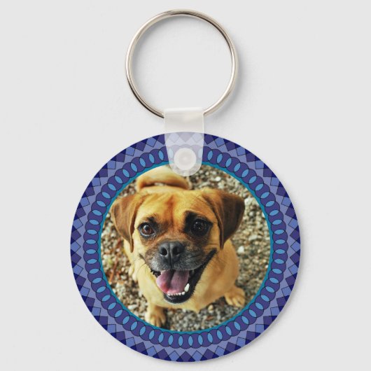 2 Pet Photos Blue Pattern Sleutelhanger (Voorkant)