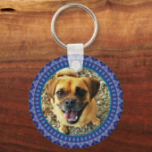 2 Pet Photos Blue Pattern Sleutelhanger (Voorkant)