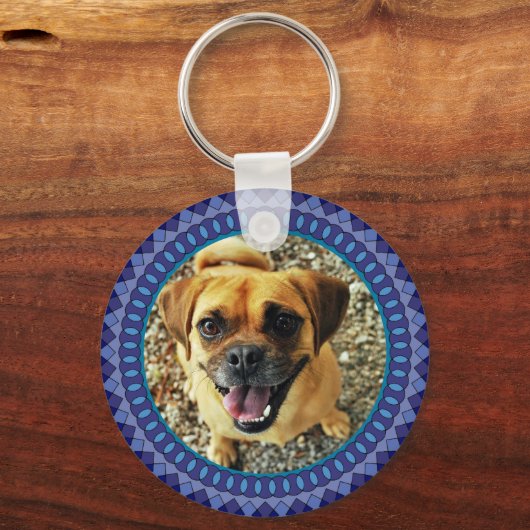 2 Pet Photos Blue Pattern Sleutelhanger (Voorkant)