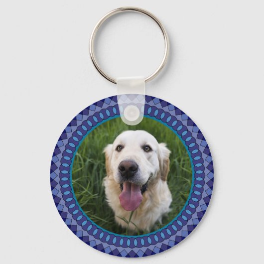 2 Pet Photos Blue Pattern Sleutelhanger (Achterkant)